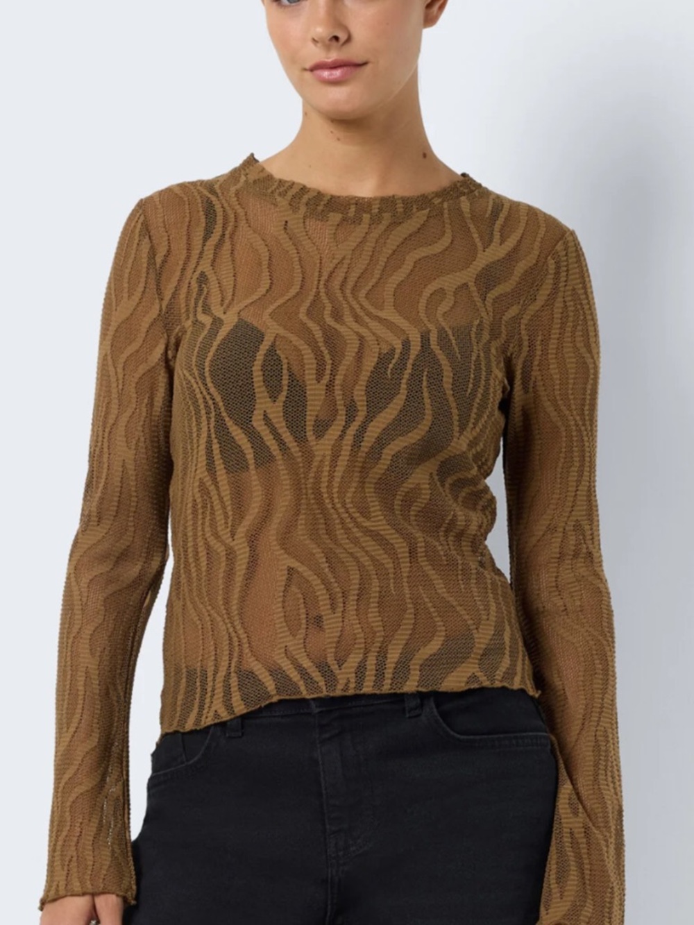 Noisy May Sheer Wave-Pattern Long Sleeve Top - M